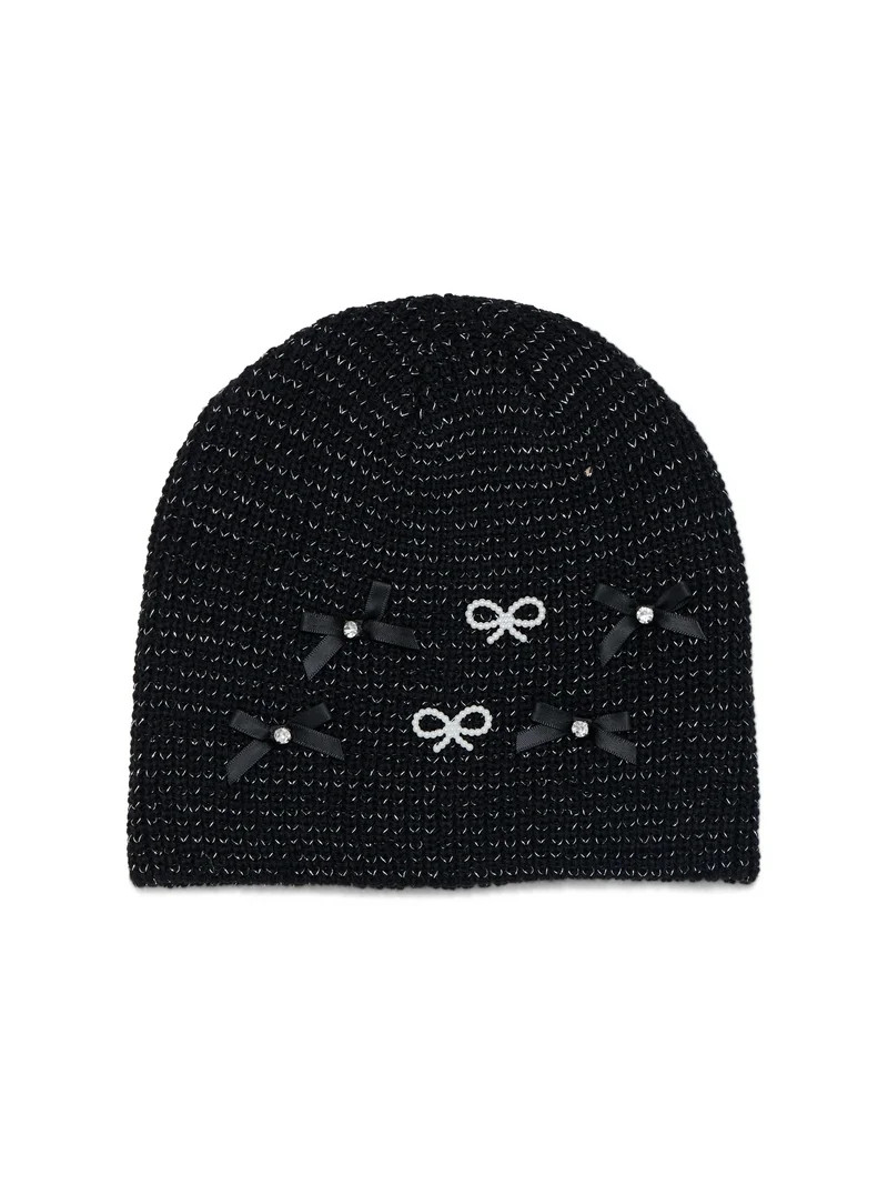 Madden NYC Women's Bow Trim Beanie, Black | Walmart (US)