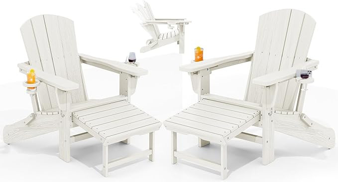 KINGYES Folding Adjustable Adirondack Chair with Ottoman & 2 Cup Holders Set of 2, HDEP Multifunc... | Amazon (US)