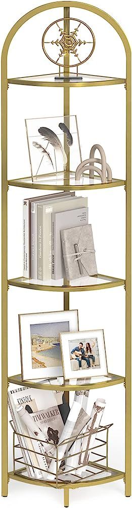 VASAGLE Corner Shelf Stand, 5 Tier Corner Bookshelf, Tempered Glass Shelves, Modern Style, Plant ... | Amazon (US)