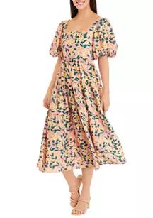 Women's Puff Sleeve Tiered Shirred Midi Dress | Belk