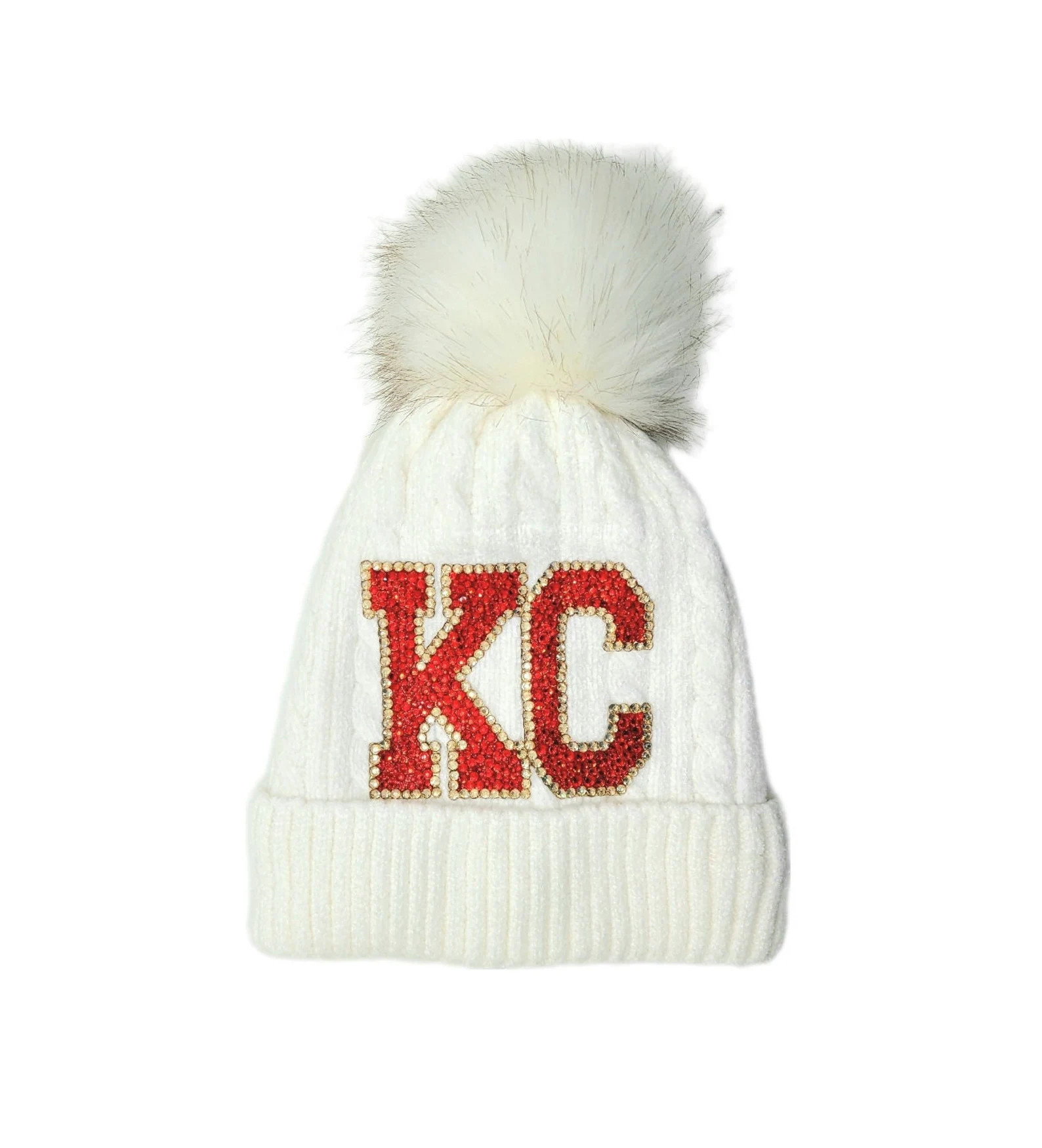 White Kansas City Chiefs Luxe Crystal "red Kc" Beanie - Etsy | Etsy (US)