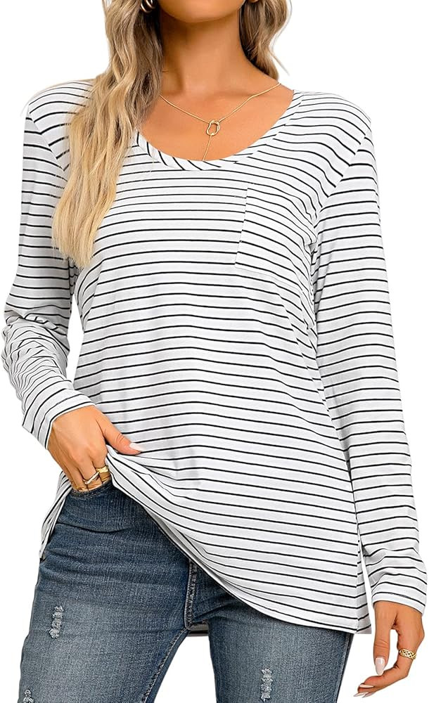 Womens Tops Scoop Neck Casual Loose Fit T Shirts Long Sleeve Tunic Blouse | Amazon (US)
