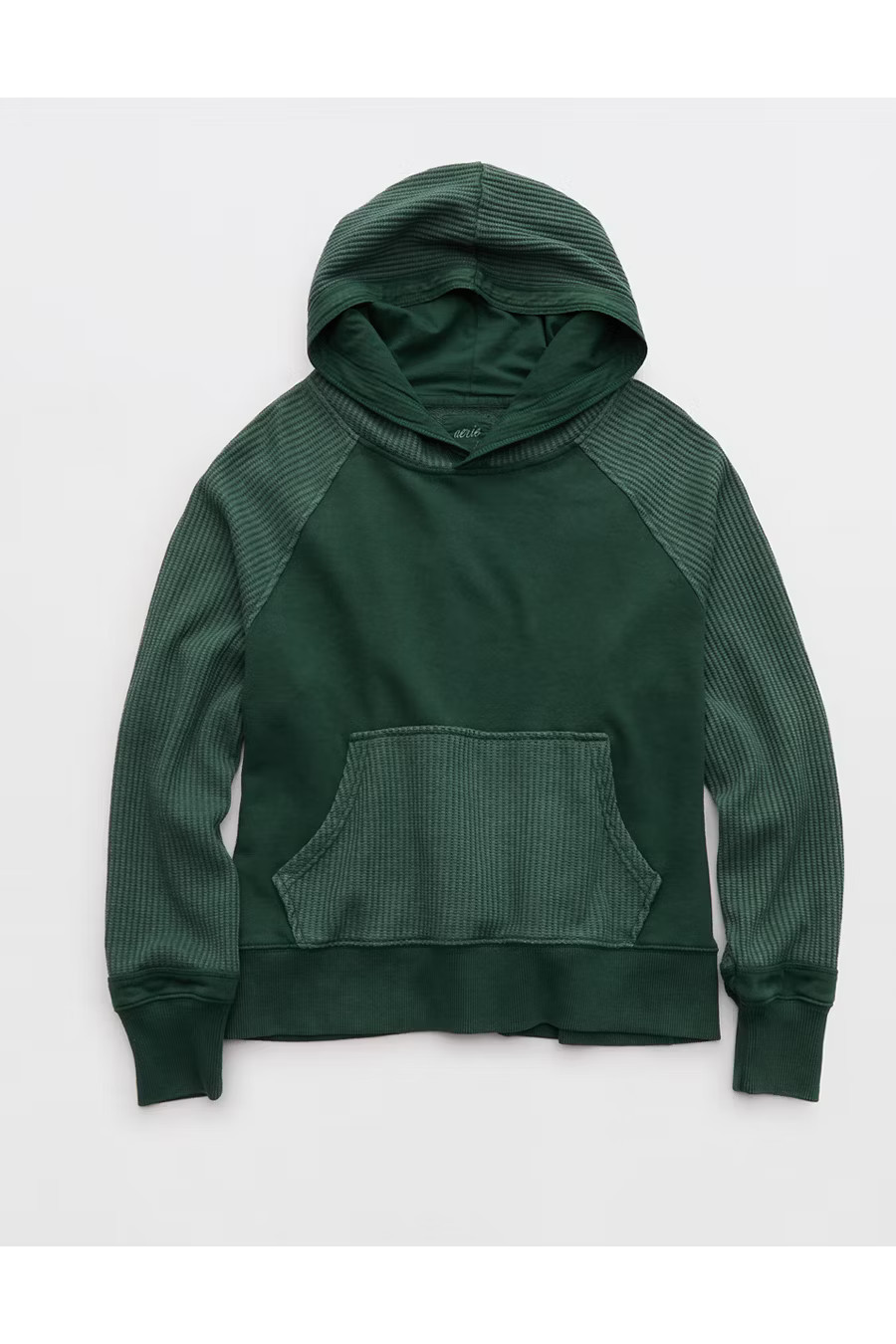 Aerie Essential Waffle Hoodie Women's Rugged Green XS | American Eagle Outfitters (US & CA)