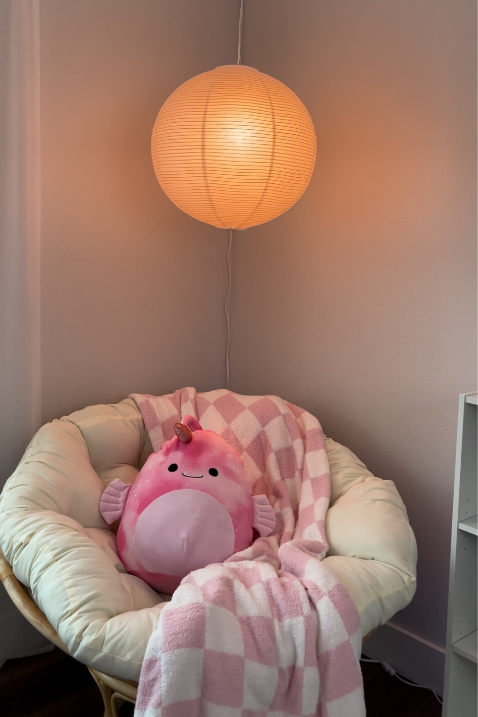 Transform your space into a cozy reading nook with a papasan chair, pink checkered blanket, and soft paper lantern glow. ✨ #ReadingNook #CozyCorner #HomeDecor

#LTKhome #LTKGiftGuide #LTKfindsunder50