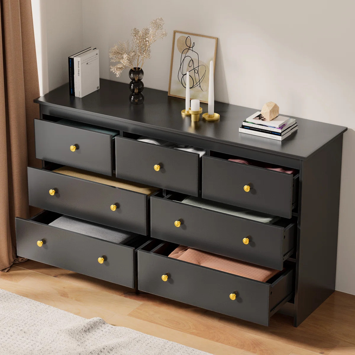 Marizela 55'' W 7 - Drawer Dresser,Black Dresser | Wayfair North America
