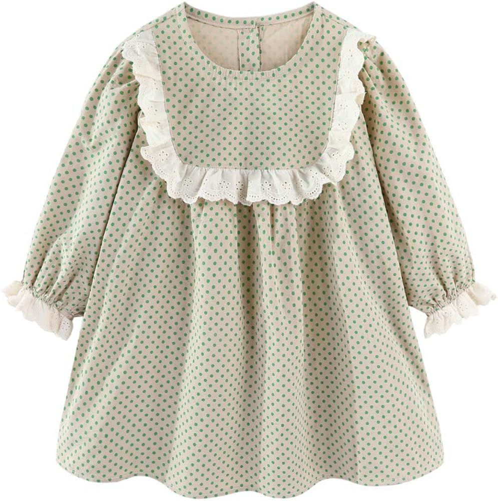 Mud Kingdom Little Girls Vintage Dress Lace Trim Dots A-Lined Casual | Amazon (US)