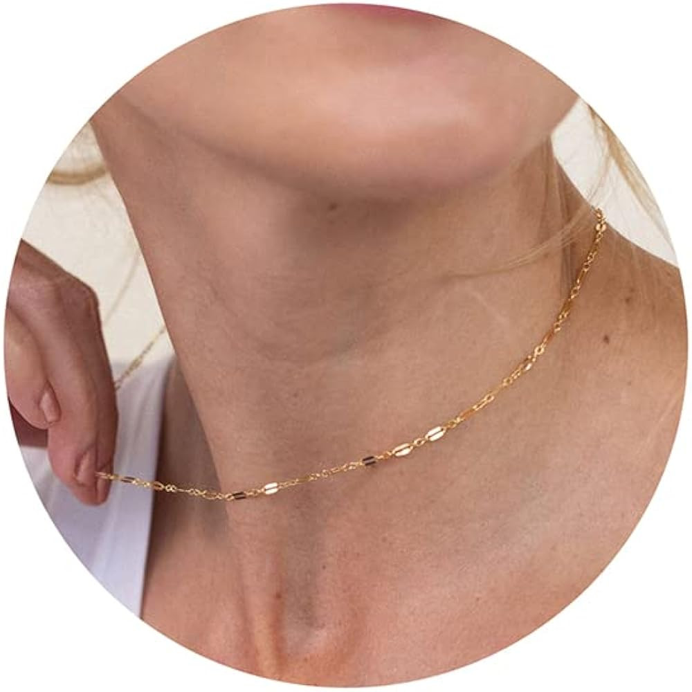 Tewiky Gold Chain Necklace for Women, 14k Gold Plated Thin Beaded Wave Box Chain Necklace Dainty ... | Amazon (US)