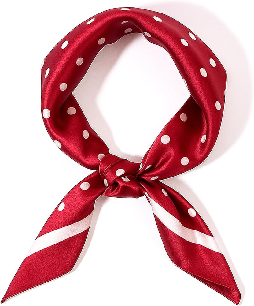 Chiffon Scarf Square Red Neck Scarf Red Polka Dot Bandana Square Handkerchief 1950s Vintage Bow H... | Amazon (US)