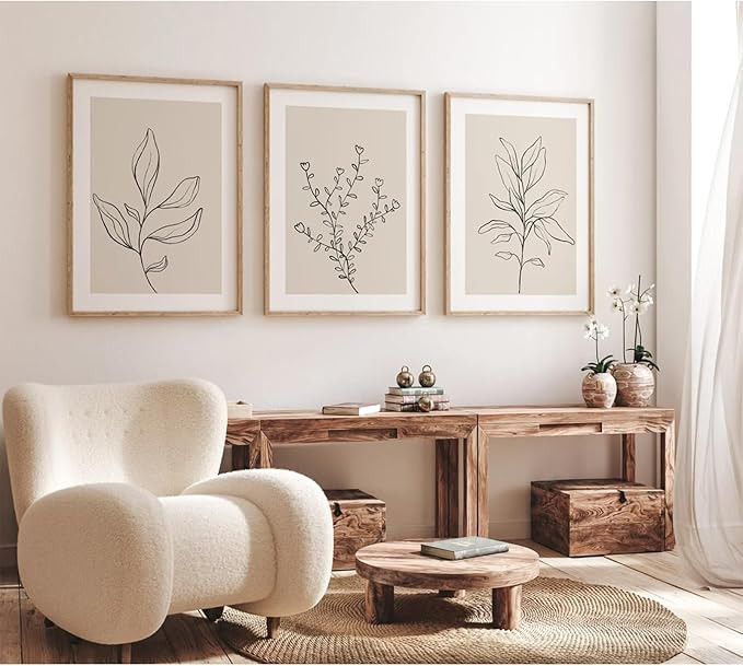 Joocrise Botanical Wall Art Decor Set of 3 Neutral Wall Decor Boho Beige Canvas Wall Art Botanica... | Amazon (US)