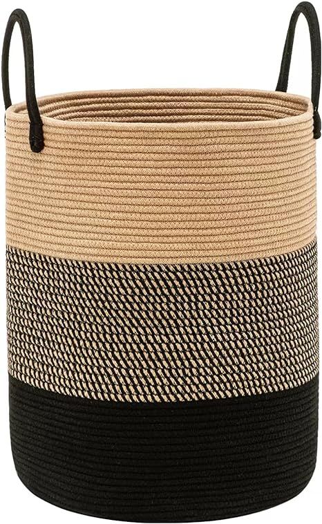 58L Woven Rope Laundry Hamper Basket with Handles, 20H×15D inches Tall Clothes Hamper for Pillow... | Amazon (US)