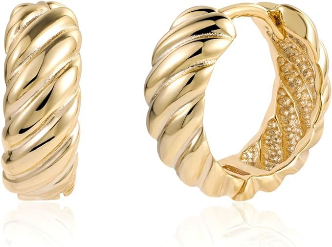 Chunky Gold Hoop Earrings for Women, Hypoallergenic Sterling Silver Post Silver Teardrop Large Ov... | Amazon (UK)