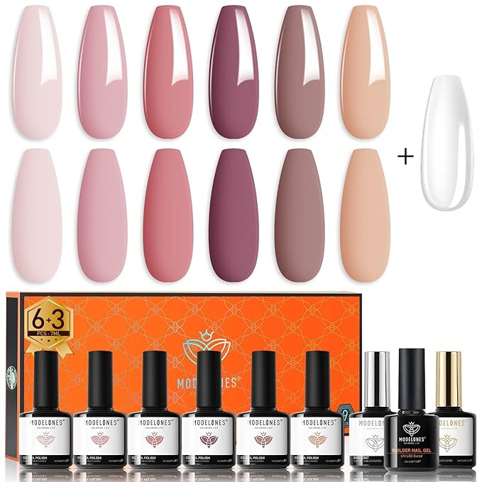 modelones Gel Nail Polish Set 9 PCS with 7 in 1 Builder Nail Gel+Base&Top Coat, Nude Pink Skin To... | Amazon (US)