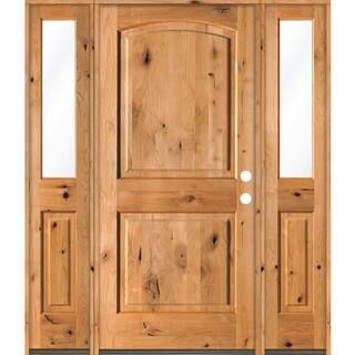 Krosswood Doors 64 in. x 80 in. Rustic Knotty Alder Arch clear stain Wood Left Hand Inswing Singl... | The Home Depot