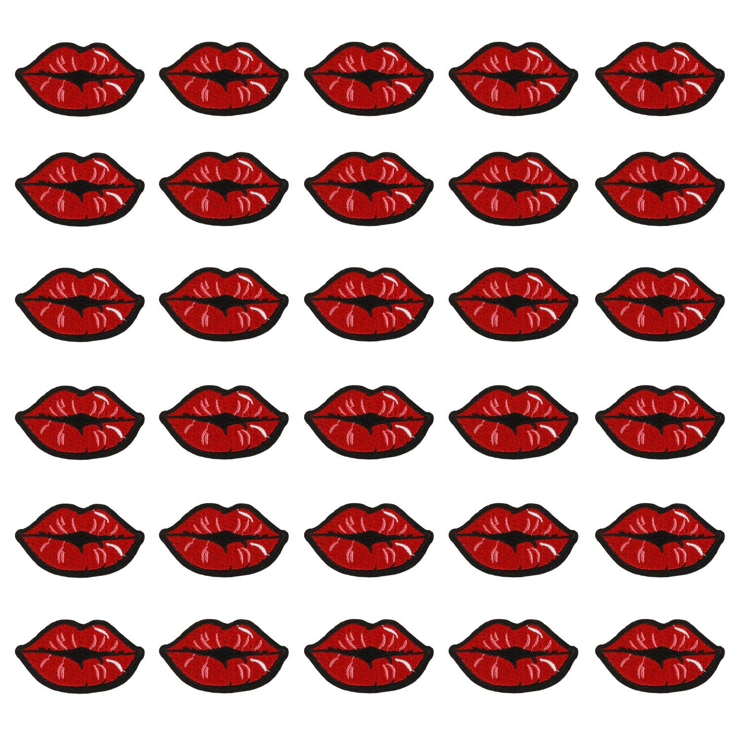 MIAO JIN 30 Pcs Red Kiss Lips Embroidered Patch Iron on Sewing Applique Stickers Patch Clothes Je... | Amazon (US)
