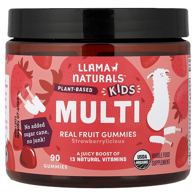 Llama Naturals, Kids Plant-Based Multi, Real Fruit Gummies, Strawberrylicious, 60 Gummies | iHerb