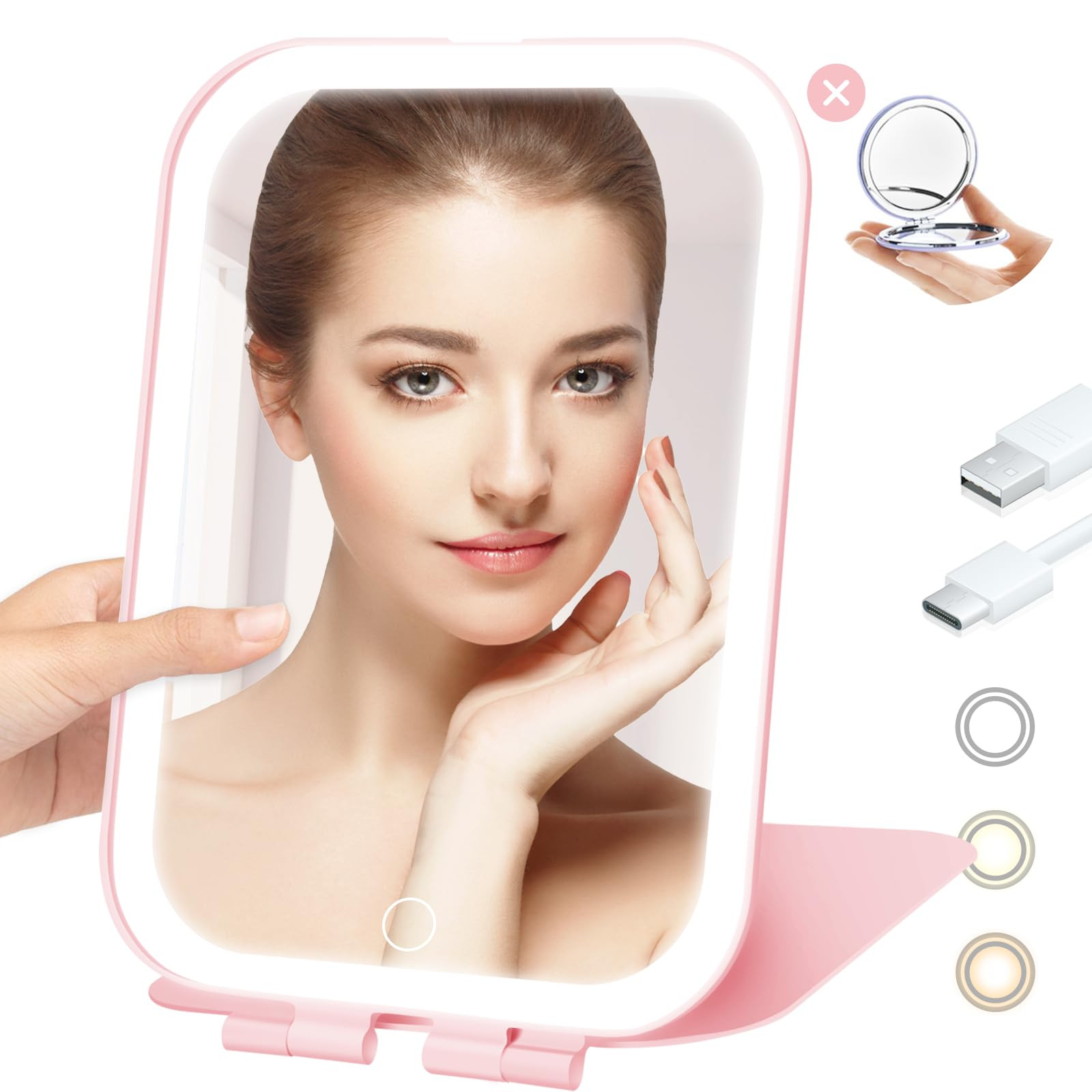 Travel Mirror with Light, Rechargeable Portable Makeup Mirror with Battery-Powered, 3 Colors LED ... | Amazon (US)