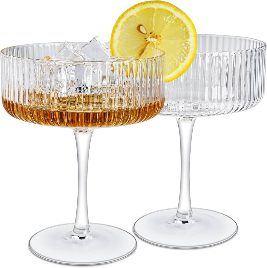 Ribbed Coupe Glasses Set of 2, 11.8 oz Fluted Cocktail Glasses for Martini Champagne and Wine. Vi... | Amazon (US)