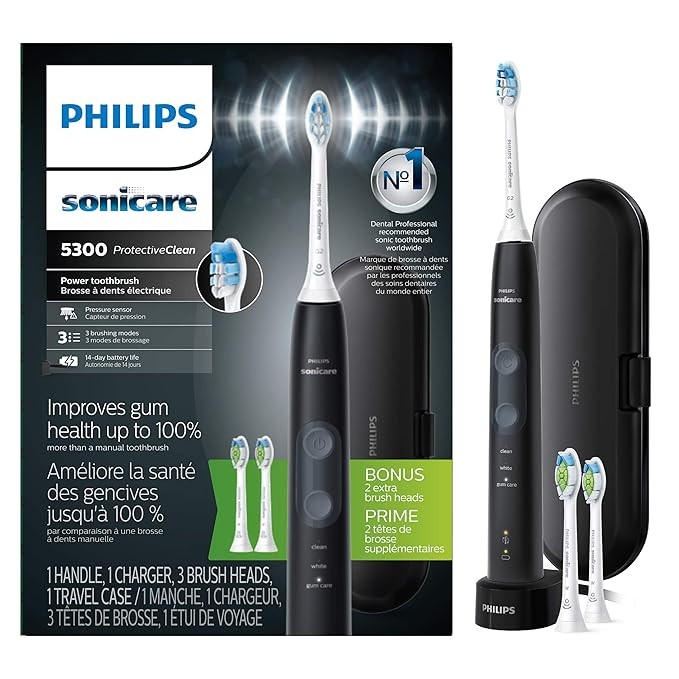 Philips Sonicare ProtectiveClean 5300 Rechargeable Electric Toothbrush, with Pressure Sensor, 3 C... | Amazon (US)