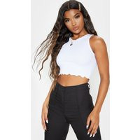 White Rib Frill Detail High Neck Crop Top | PrettyLittleThing UK