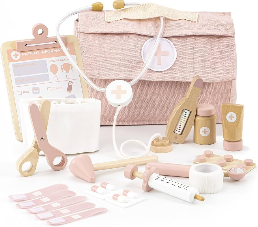 Wooden Doctor Play Set for Toddlers - Pretend Play Medical Kit for Kids 3-5 | Amazon (US)