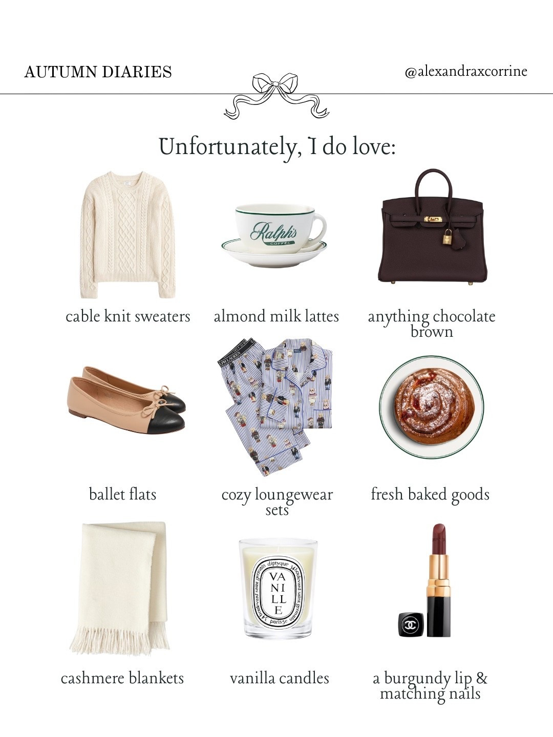 Unfortunately I do love all of the classic autumn favorites like cozy loungewear sets, cable knit sweaters, fresh baked goods, & anything cozy ☕️🤎🥐🍂

#fallaesthetic #fallseason #cozyseason #moodboardaesthetic #pinterestinspo 

[ Ralph Lauren, fall aesthetic, chocolate brown, preppy chic fall aesthetic, chic fall essentials, luxury aesthetic, chic girl autumn, Pinterest mood board aesthetic ]

#LTKSeasonal