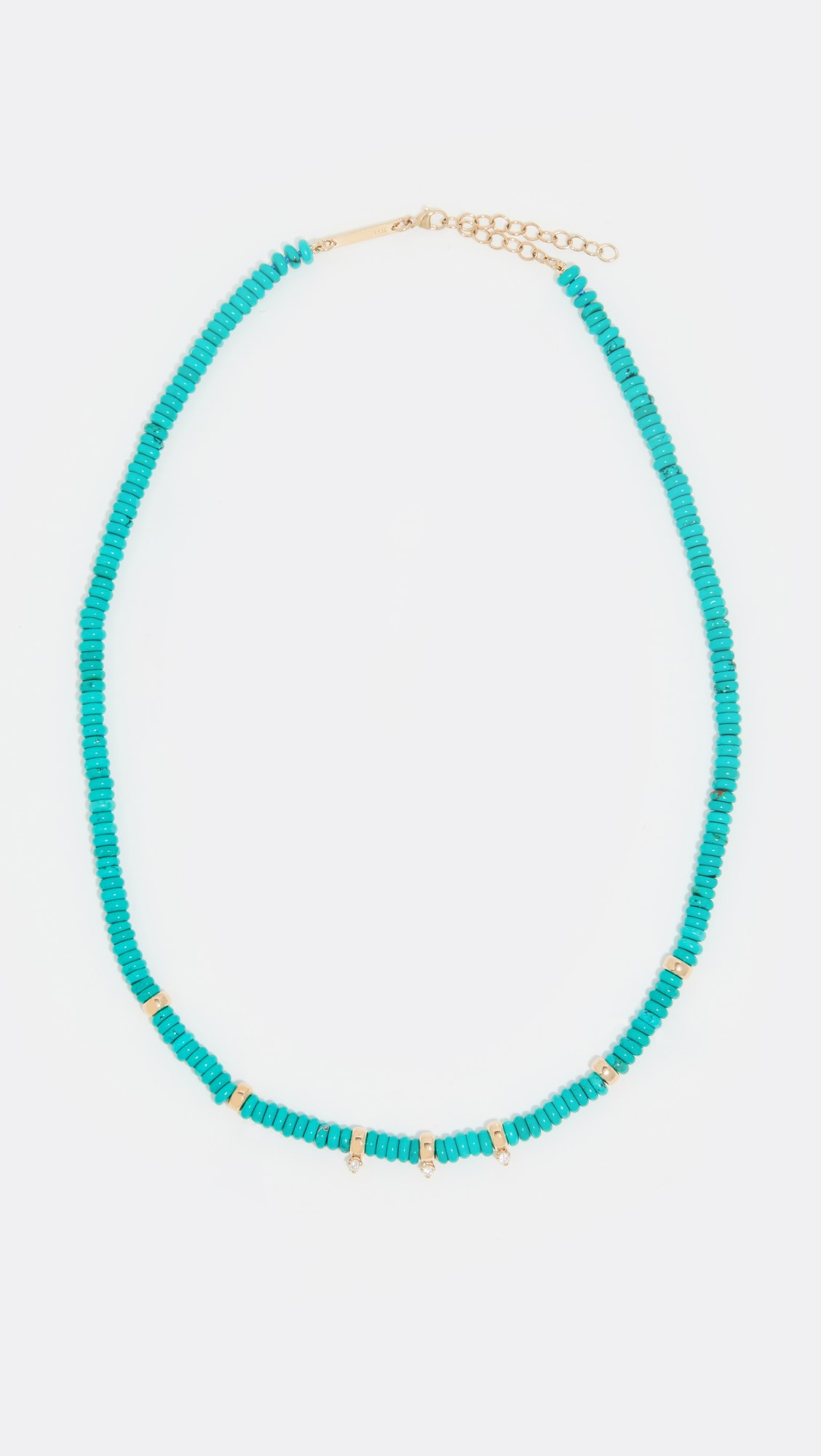 14k Gold & Turquoise Rondelle Bead Necklace with 3 Prong Diamonds | Shopbop