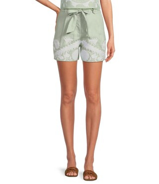 Embroidered Linen High Rise Tie Waist Pocketed Trouser Coordinating Shorts | Dillard's