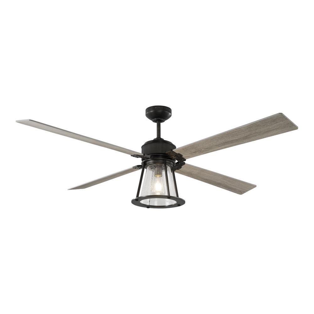Monte Carlo Rockland 60 in. Indoor/Outdoor Aged Pewter Ceiling Fan with Light Kit Light, Grey Weathe | The Home Depot