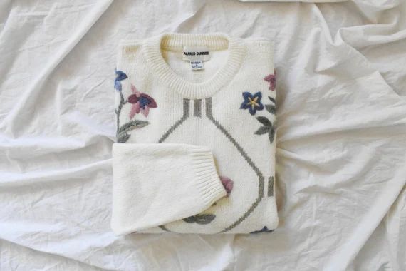 80s embroidered sweater | oversized floral sweater | slouchy sweater | Etsy (US)