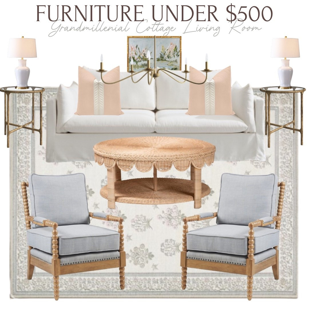 A cozy grandmillenial, cottage living room design using all furniture finds under $500 🩵

#LTKHome #LTKSaleAlert
