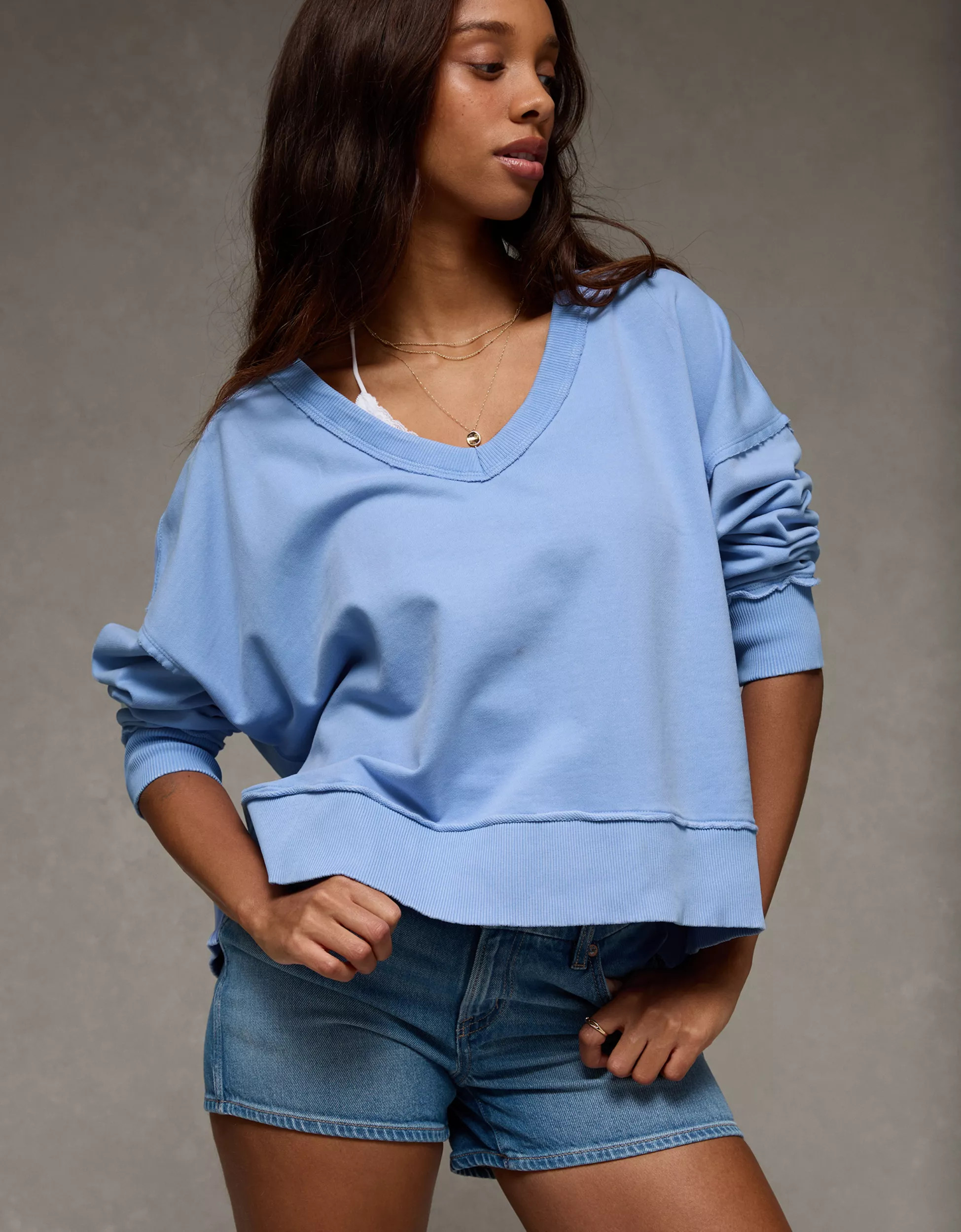 AE Big Hug V-Neck Sweatshirt | American Eagle Outfitters (US & CA)