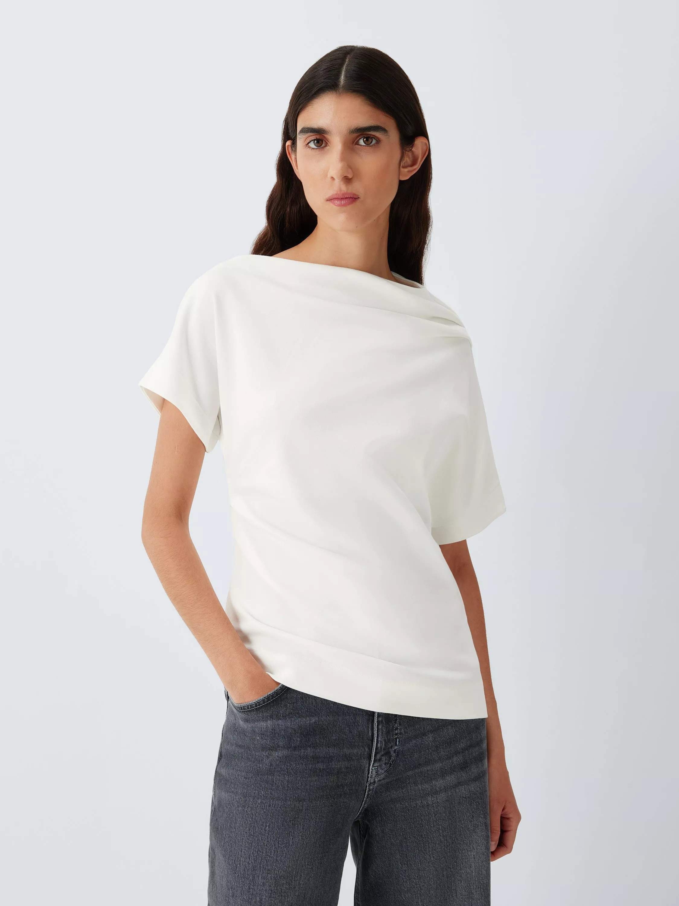 Asymmetric Short Sleeve Cotton Top, White | John Lewis (UK)