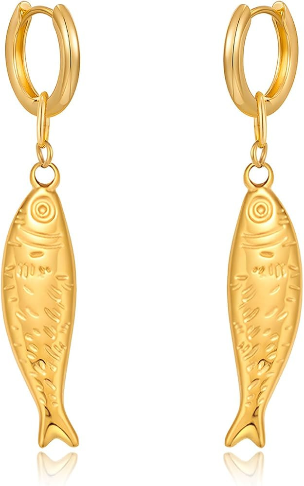 Gold Sliver Hoop Earrings for Women Gold Sliver Fish Dangle Earring Fashion Beach Jewelry for Wom... | Amazon (US)