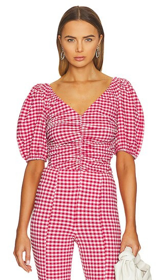 Seersucker Gathered Blouse in Love Potion | Revolve Clothing (Global)