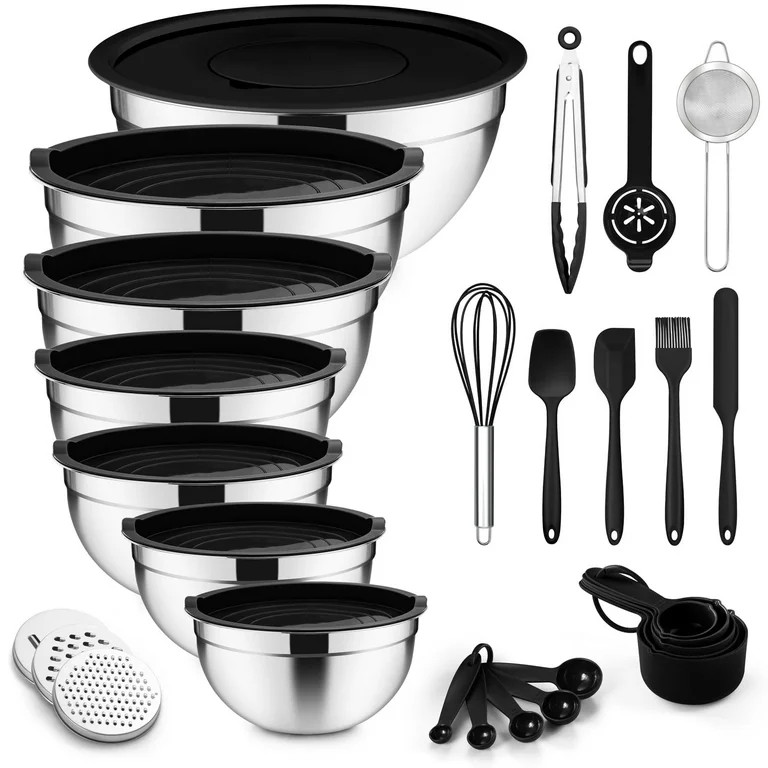 Vesteel 35PCS Mixing Bowls with Lids Set, Stainless Steel Nesting Salad Prep Bowls Attach with 3 ... | Walmart (US)