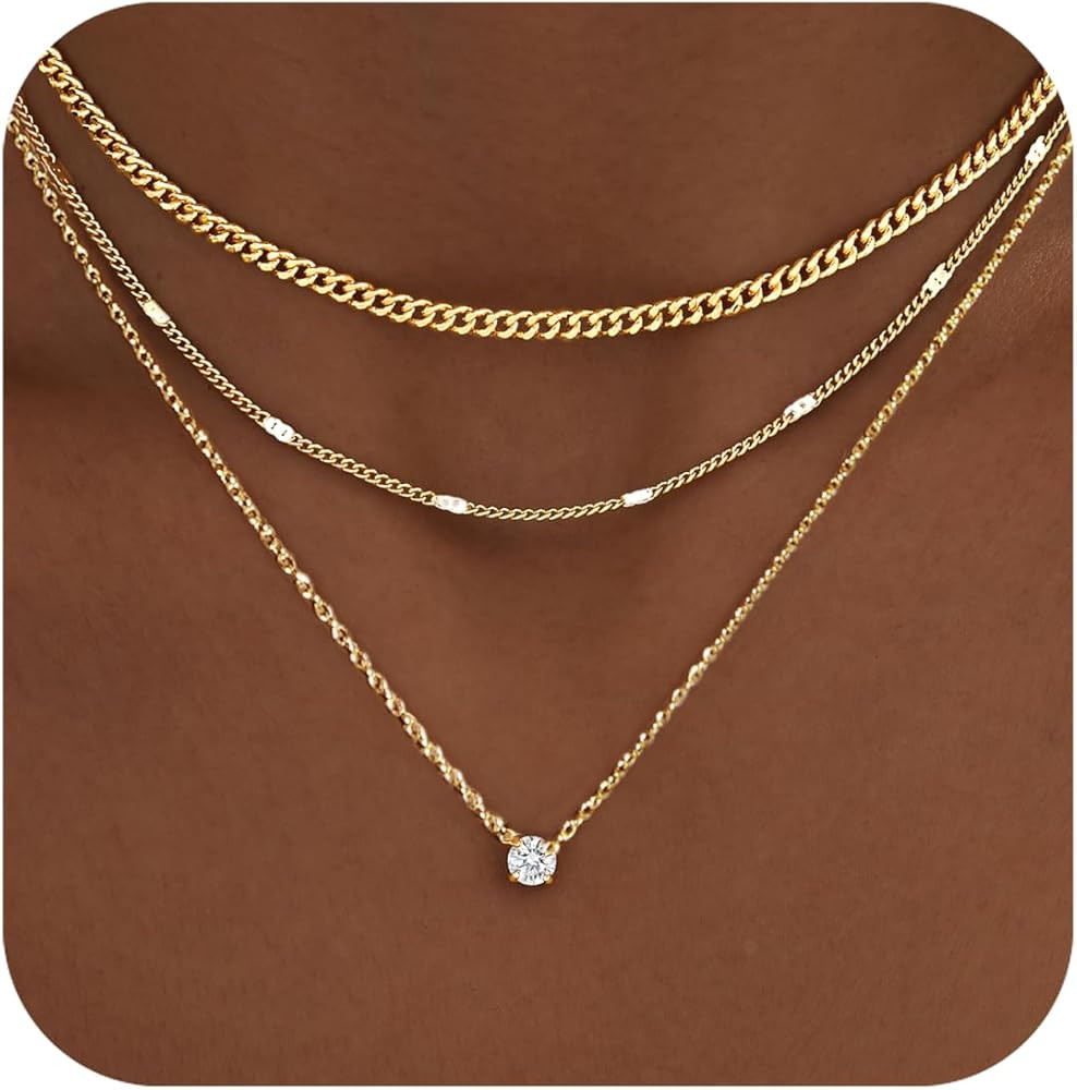 WomenGifts Layered Gold Necklaces for Women, 14K Gold Sterling Silver Plated Dainty Pendant Neckl... | Amazon (US)