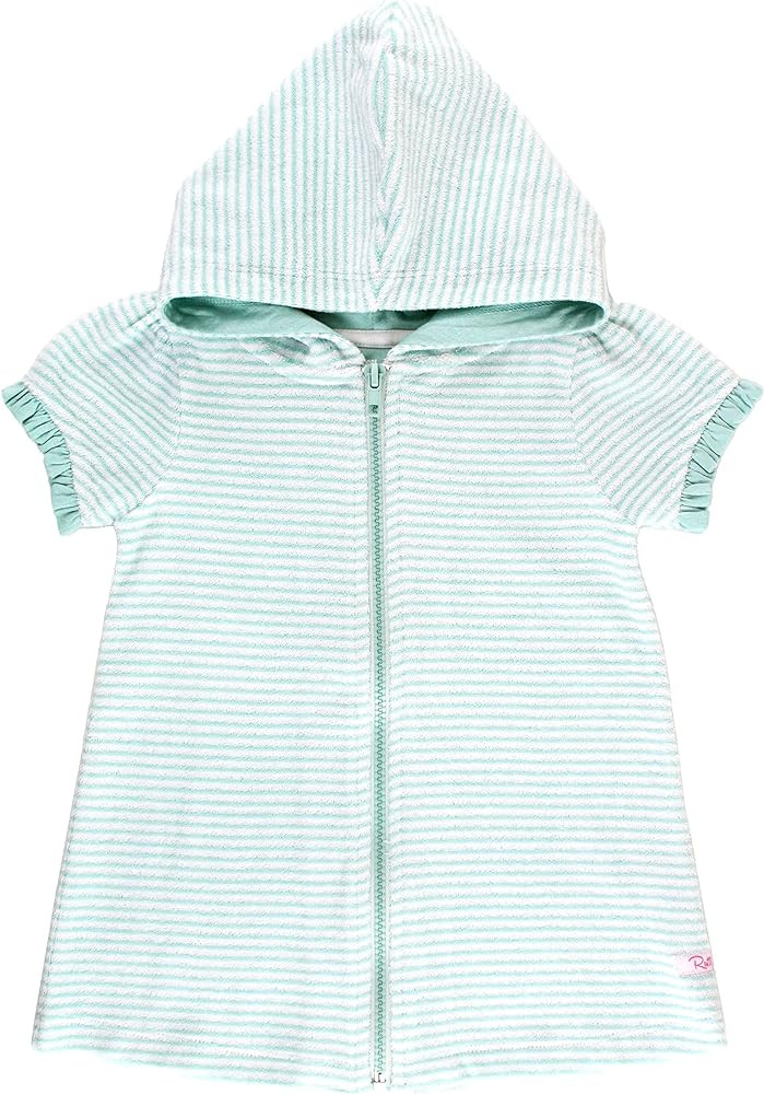 RuffleButts Terry Full-Zip Cover Up - Vintage Aqua Stripe - 3T | Amazon (US)