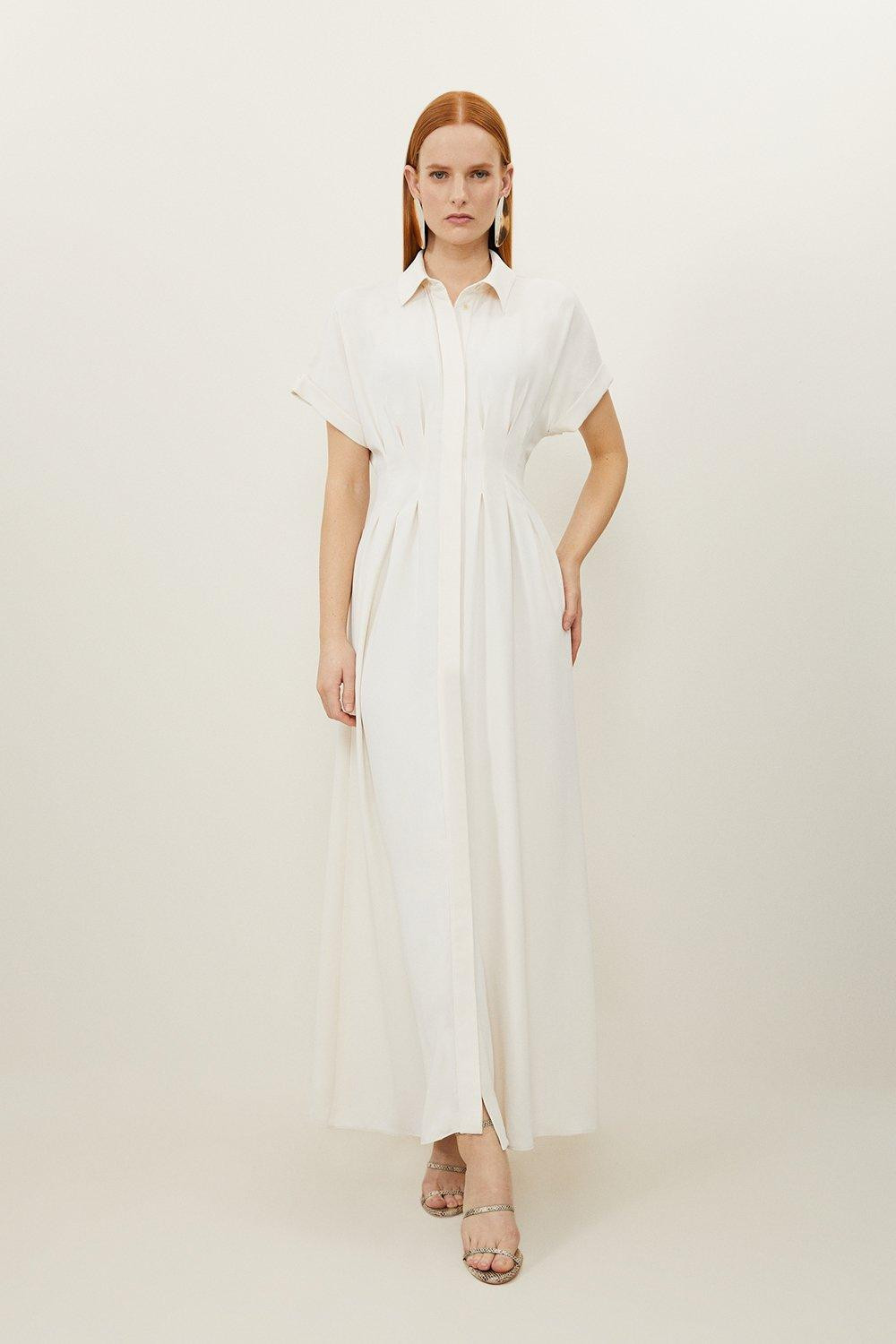 Soft Tailored Belted Darted Midi Shirt Dress | Karen Millen UK + IE + DE + NL