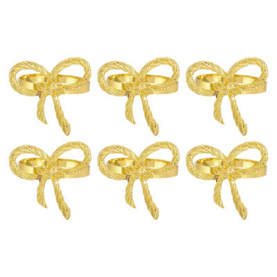 Unique Bargains Decorative Bow Napkin Rings for Decoration Wedding 12 Pcs Gold | Target