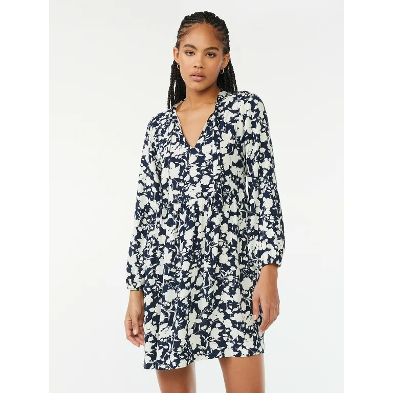 Free Assembly Women's Tie Neck Mini Dress | Walmart (US)