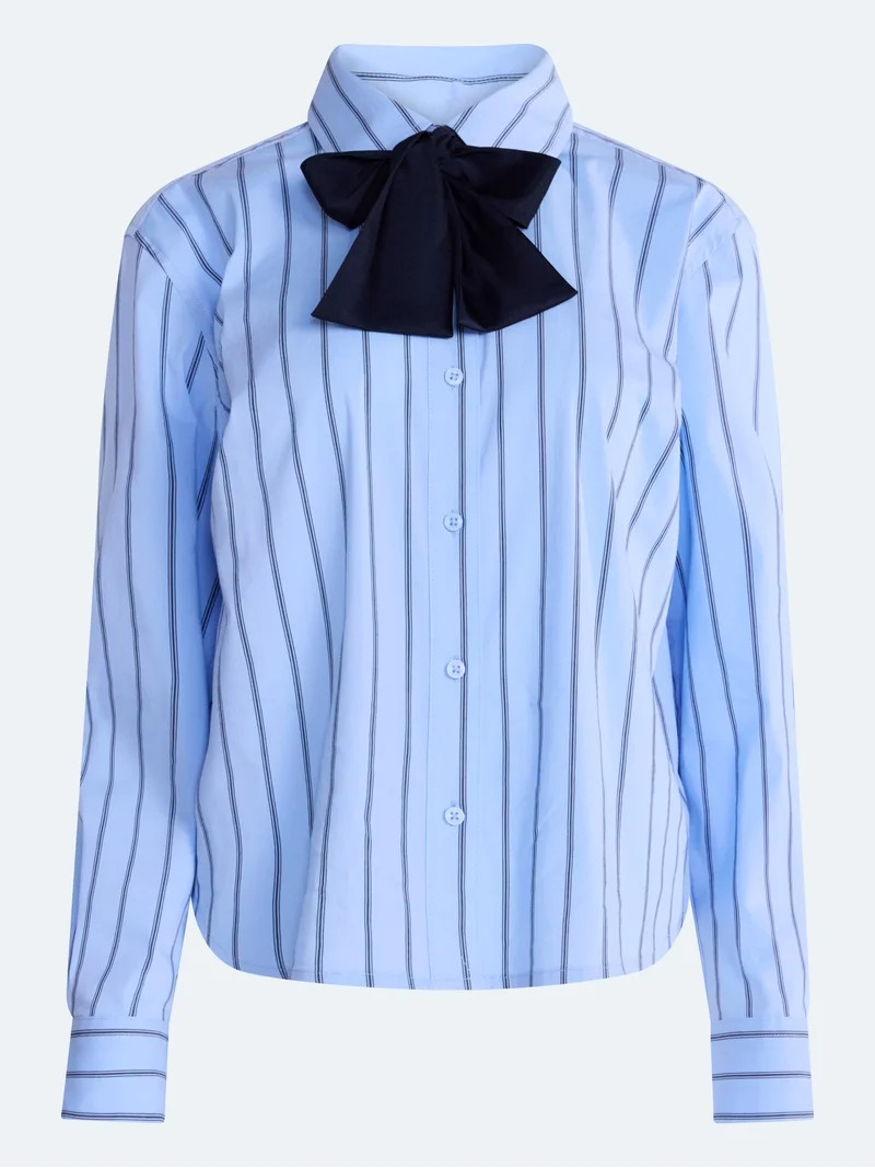 Free Assembly Women's Button Front Shirt with Satin Tie, Sizes XS-4X | Walmart (US)