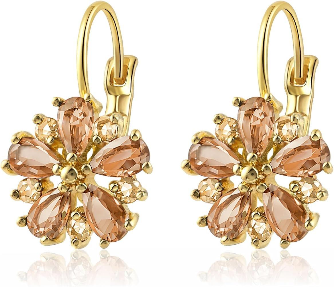 Vintage 14K Gold Plated Flower Birthstone Earrings | Amazon (US)