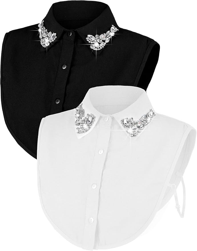 Bencailor 2 Pcs Fake Collar Detachable Rhinestone Dickey Collar Half Shirts for Women False Blous... | Amazon (US)