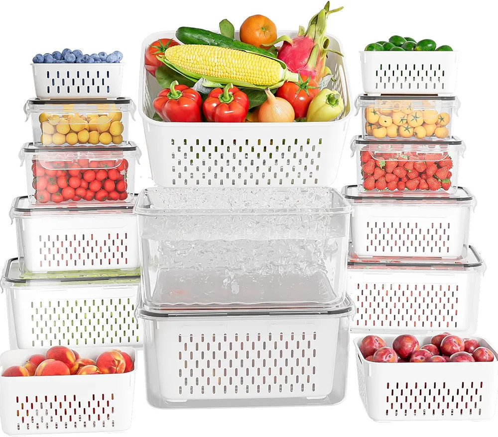 10 Pack Fruit Storage Containers for Fridge with Removable Colanders - Food Storage Containers wi... | Amazon (US)