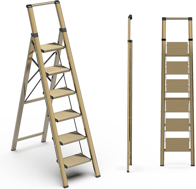 6 Step Ladder, Folding Step Stool with Handgrip and Anti-Slip Wide Pedal, Portable Lightweight Al... | Amazon (US)