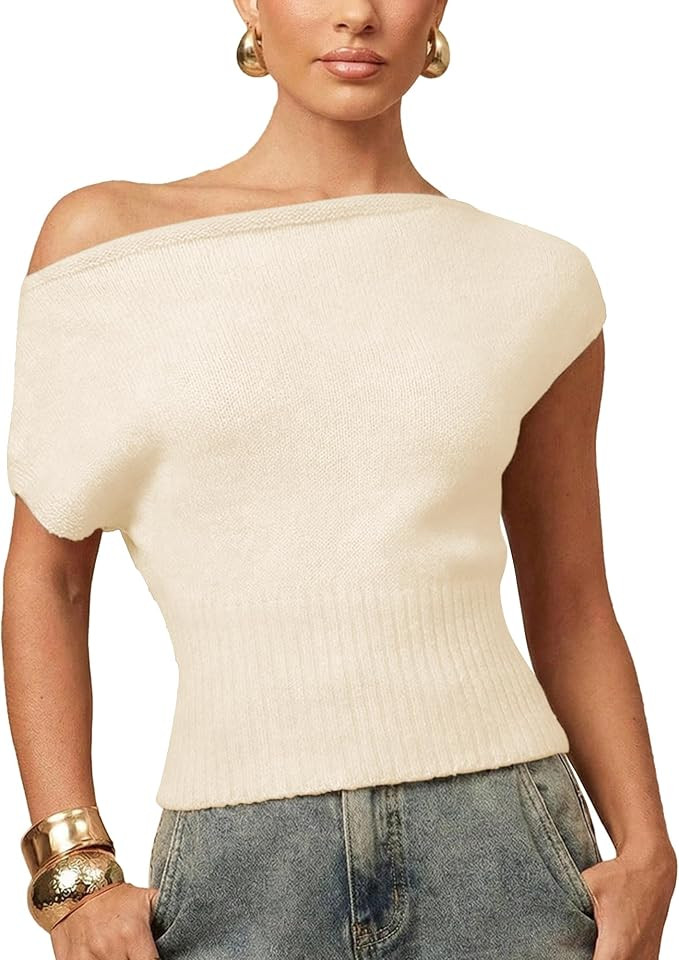 Hixiaohe Off The Shoulder Tops for Women Casual Ribbed Knitted Cap Sleeve Slim Fit Shirts Sexy As... | Amazon (US)
