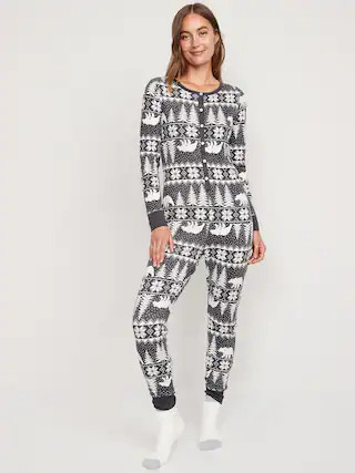 Matching Printed Thermal-Knit One-Piece Pajamas for Women | Old Navy (US)