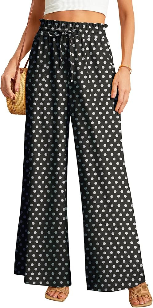 JINKESI Women Wide Leg Pants High Waist Loose Flowy Adjustable Tie Knot Trousers Business Casual ... | Amazon (US)