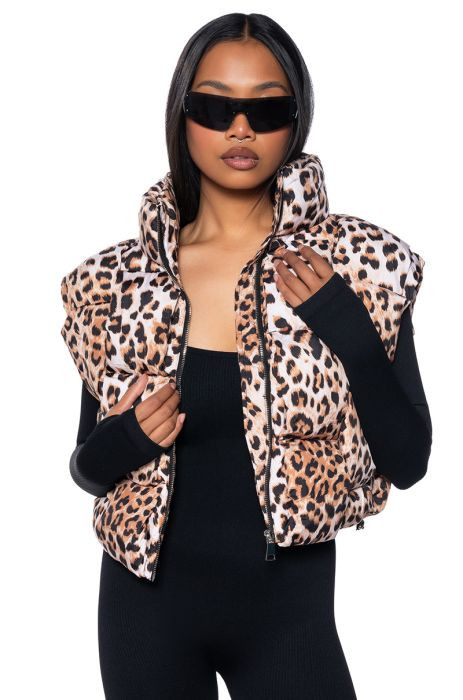 CHEETAH PRINT WOVEN PUFFER VEST | AKIRA