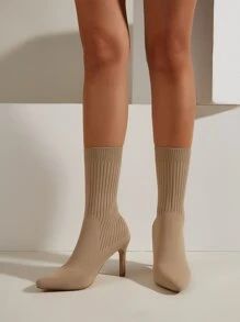 Minimalist Point Toe Stiletto Heeled Slip-On Sock Boots SKU: sx2209307120742822(100+ Reviews)$30.... | SHEIN
